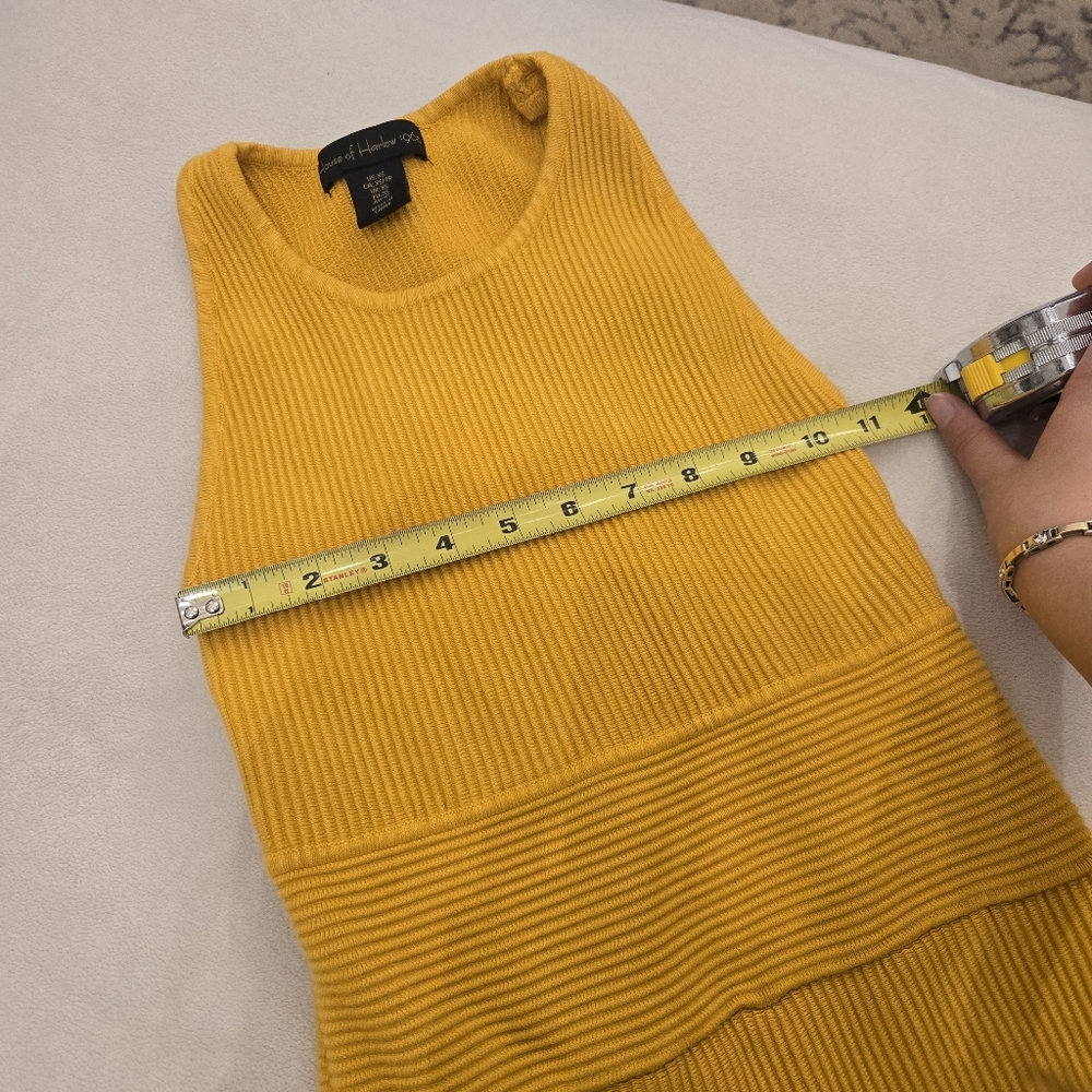 House of Harlow 1960 Women's Yellow Ribbed Dress BodyCon Sleeveless Midi XS - Picture 2 of 5